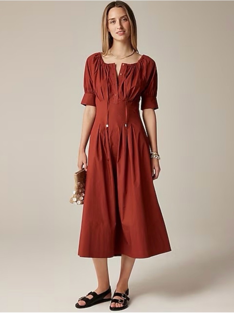 J. Crew Burgundy Puff-Sleeve Maxi Dress -Size 10